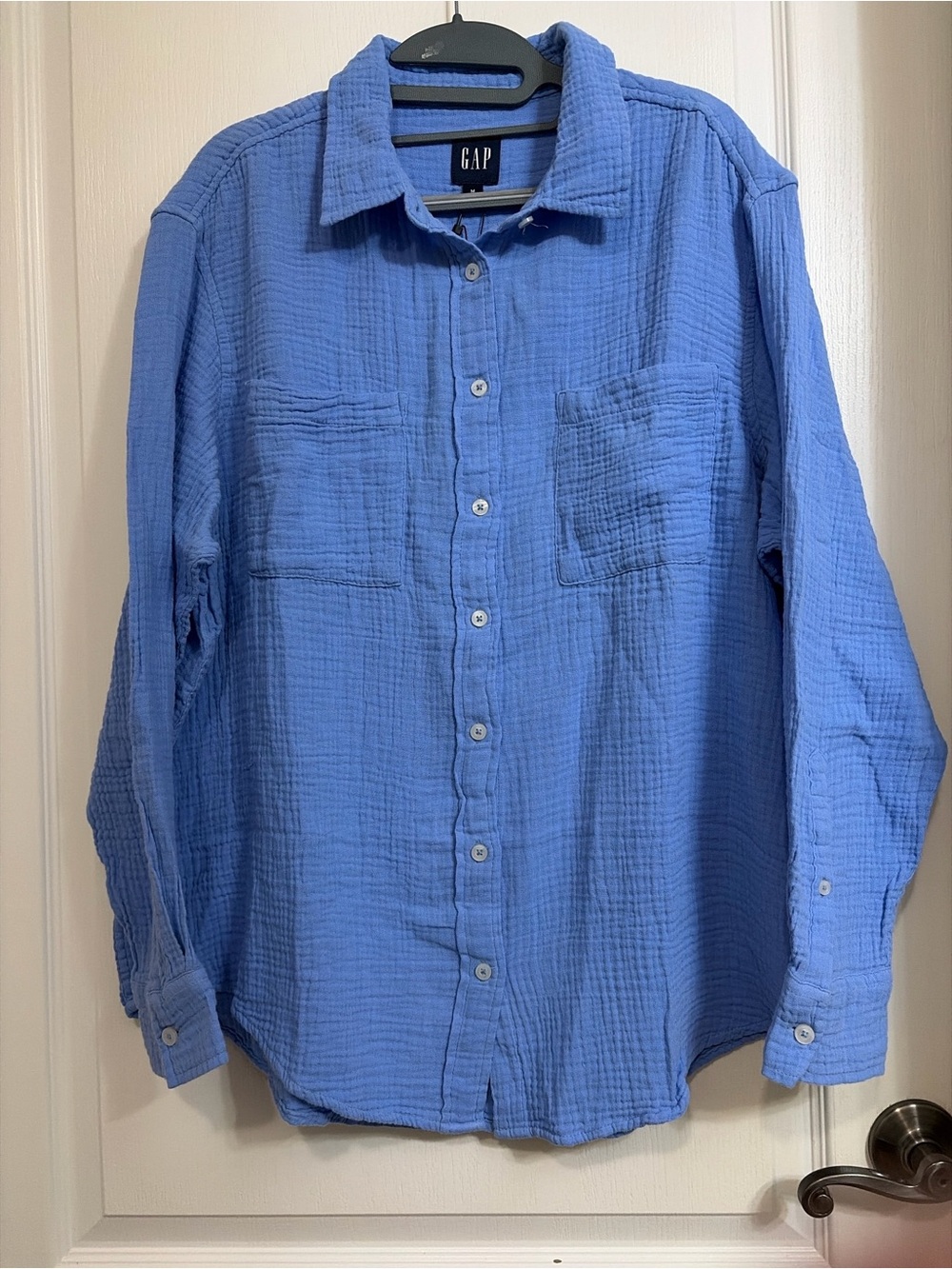 GAP Light Blue Textured Casual Button-Down Shirt